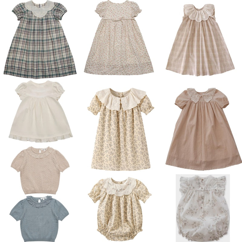 Kids Dresses 2023 New Summer Lou Brand Girls Cute Lace Flower Print Short Sleeve Princess Dress Baby Child Fashion Clothes