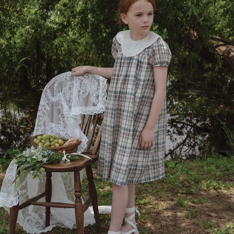 Kids Dresses 2023 New Summer Lou Brand Girls Cute Lace Flower Print Short Sleeve Princess Dress Baby Child Fashion Clothes