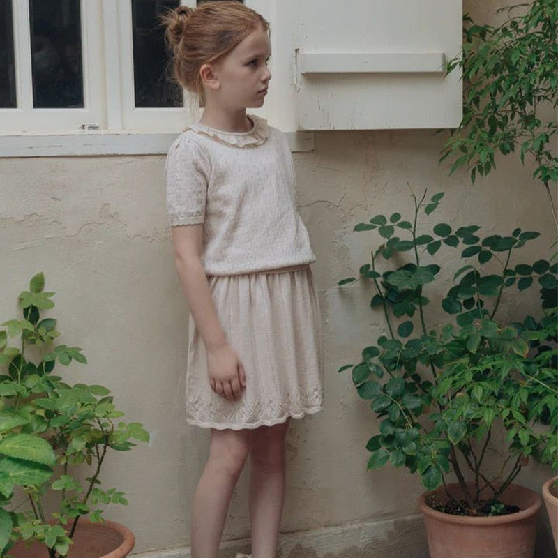 Kids Dresses 2023 New Summer Lou Brand Girls Cute Lace Flower Print Short Sleeve Princess Dress Baby Child Fashion Clothes