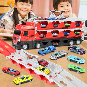 Large Car Transporter Truck Toy Die-casting Deformation Folding Truck Alloy Car Model Toys for Boys Children's Educational Gifts