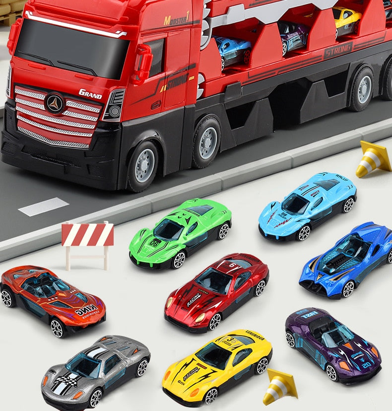 Large Car Transporter Truck Toy Die-casting Deformation Folding Truck Alloy Car Model Toys for Boys Children's Educational Gifts