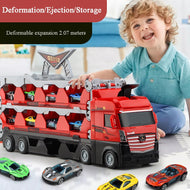 Large Car Transporter Truck Toy Die-casting Deformation Folding Truck Alloy Car Model Toys for Boys Children's Educational Gifts