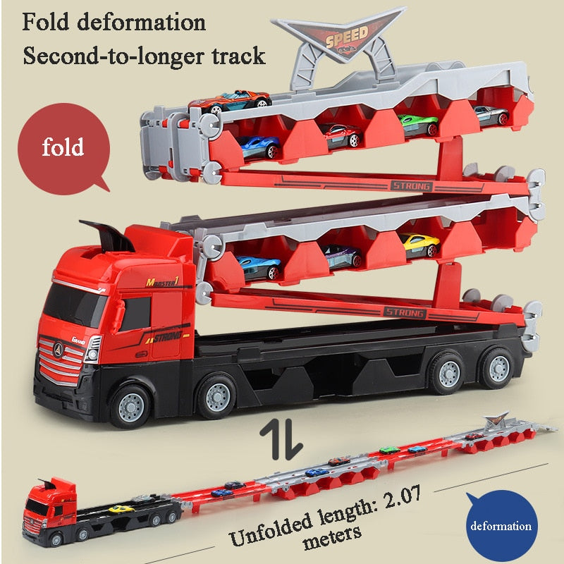 Large Car Transporter Truck Toy Die-casting Deformation Folding Truck Alloy Car Model Toys for Boys Children's Educational Gifts