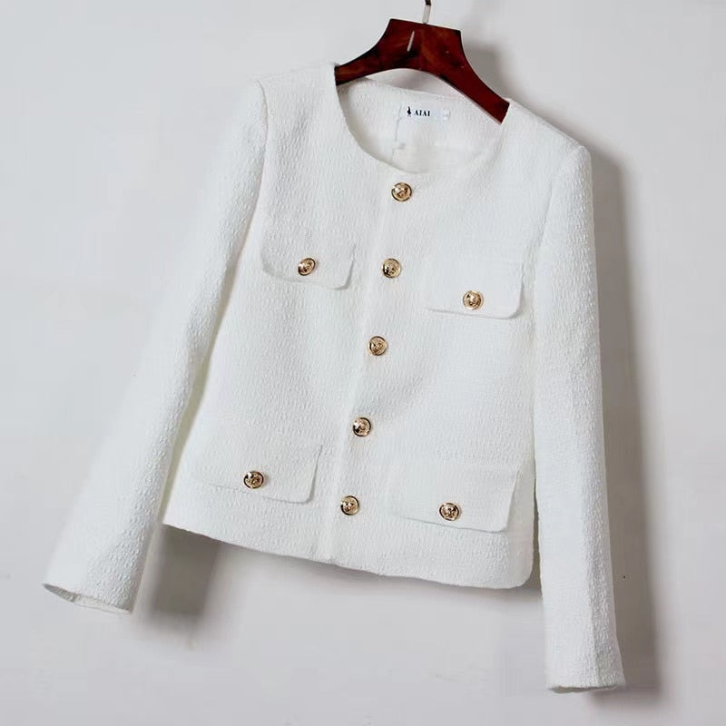 Luxury High Quality Female Fashion Golden Single Breasted Coat Jacket Women 2021 Vintage Outerwear Autumn 2022 Jackets Branded