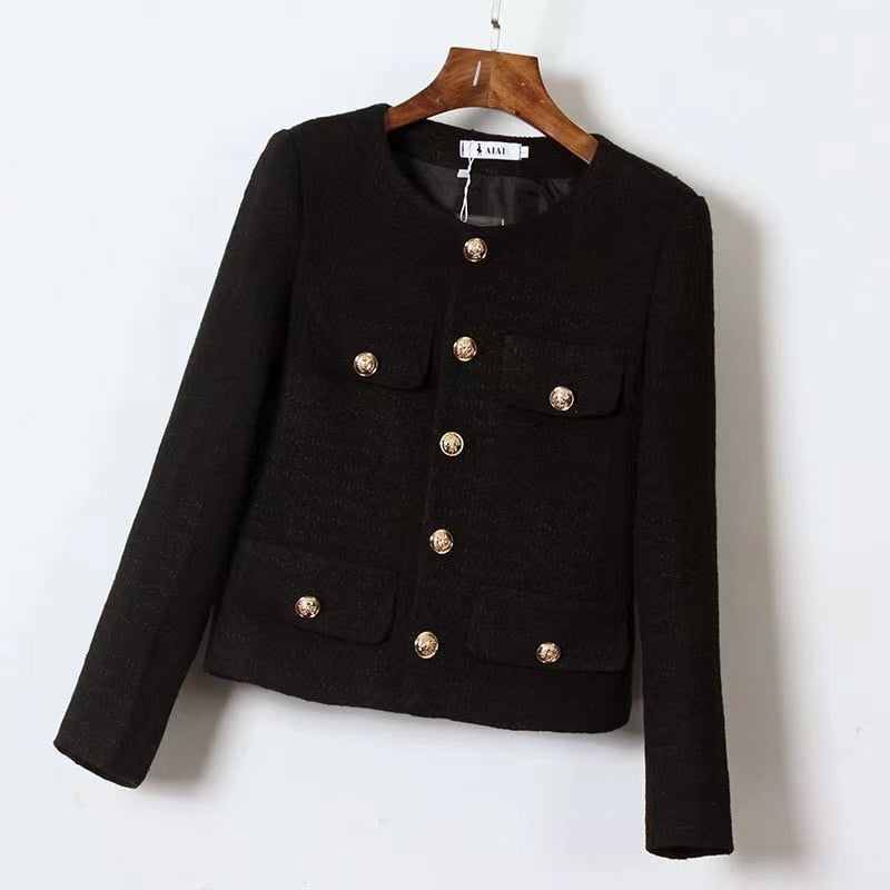 Luxury High Quality Female Fashion Golden Single Breasted Coat Jacket Women 2021 Vintage Outerwear Autumn 2022 Jackets Branded