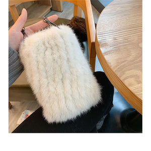 Luxury Mink Hair Leisure Bags Real Woven Lady's Bag High Quality Hardware Chain Slant Across The Bag Single Shoulder Bag