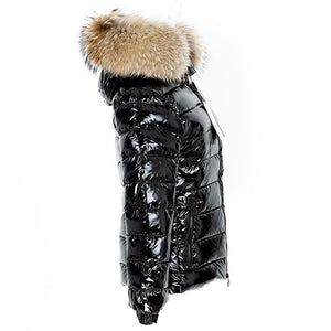 Maomaokong Winter Jacket Women Real Fur Coat Parkas Duck Down Lining Coat Real Raccoon Fur Collar Warm Black Streetwear