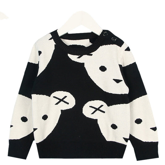 New 2022 Baby Boys Girl Clothes Cute Cartoon Cotton Knitting Fashion Children Black White Bear Sweater Boys Cardigan Kids Coat