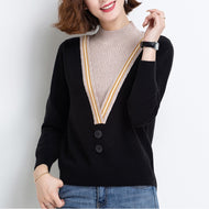 New Fake Two-piece Women Sweater 2022 Autumn Winter Half High Collar Long Sleeve Pullovers Top Femme Knitted Loose Sweater Mujer