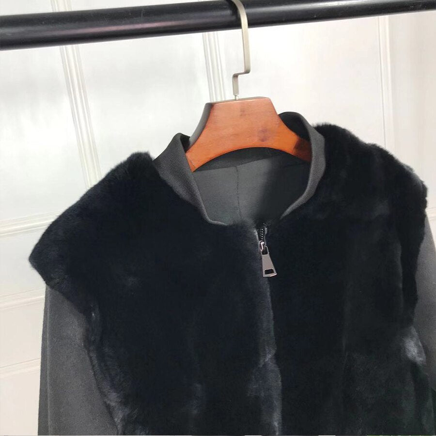 New Short Rex Rabbit Natural Fur Coat Full Pelt Thick Warm Short Real Rex Rabbit Fur Coat Sporty Jacket Casual Wear Cash