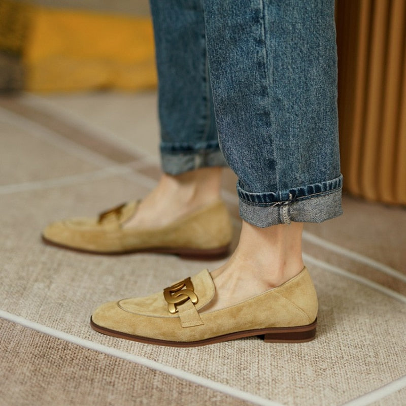 New Spring/Autumn Fashion Camel Buckle Casual Kid Suede Women Loafers Solid British Style Low Heel Pumps Slip-on Shoes for Women