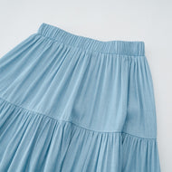 New Women's Ice Silk Skirt Spring-Summer Mid Length High Waist Large Swing Cake Skirt Solid Color Patchwork Denim Skirt