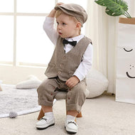 Newborn Boy Formal Clothes Set Infant Boy Gentleman Birthday Romper Outfit With Hat Vest Long Sleeve Infant Jumpsuit Suit Formal