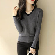 Oversize Women Vintage V-Neck Knit Sweater Spring Casual Knitwear Top Korean Fashion Pullover Loose Long Sleeve Sweaters New