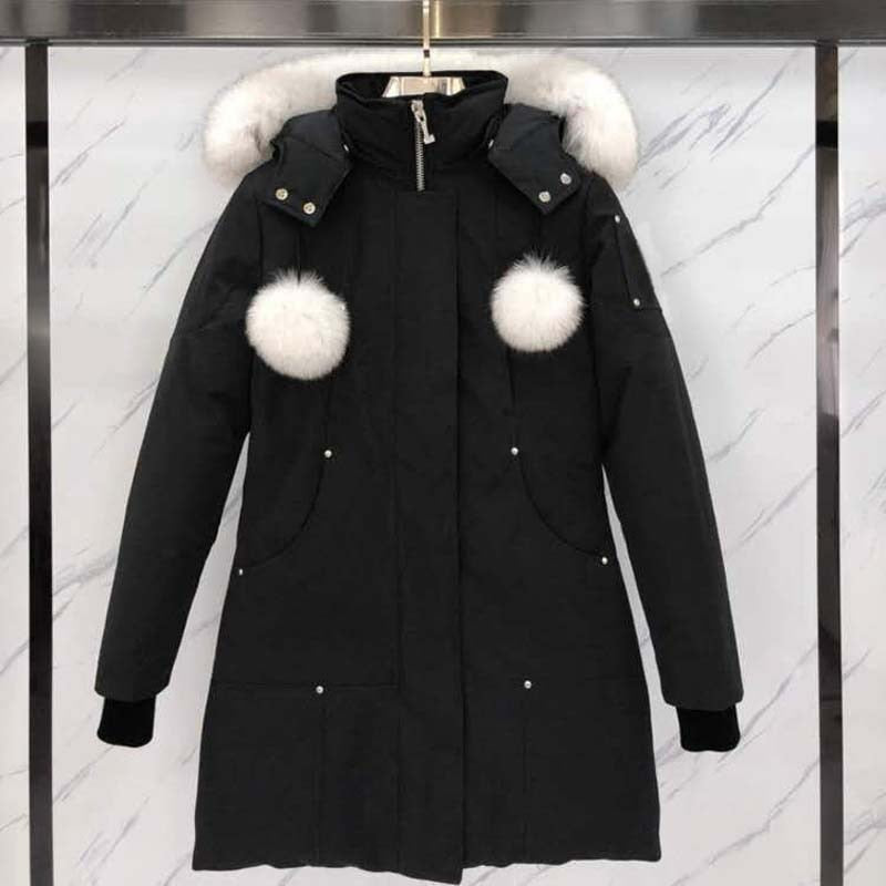 Real Fox Fur Ball Winter Women MoosennKnukles Parka Down Jackets Thicker Outdoor Fashion Long Coat