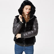 Real Rex Rabbit Fur Coat With Hood Down Coat Jacket Sleeves Fur Bomber Jacket Real Fur Jacket Hooded With Down Fur Coat Women