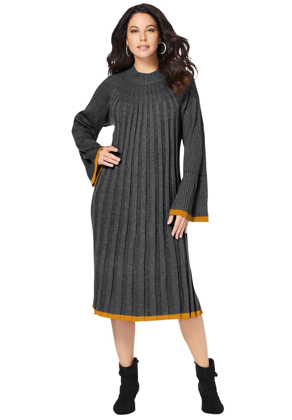 Roaman's Women's Plus Size Swing Sweater Dress Mock Turtleneck Wide Sleeves - image 1 of 5