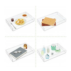Serve Tray Clear Acrylic Spill Proof Storage Tray Coffee Table Breakfast Tea Serve Food Tray with Handle Kitchen Storage