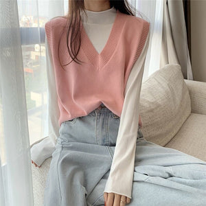 Sweater Vest Women Solid Simple V-neck Leisure Basic Outwear All-match Elegant Spring Office Ladies Colorful Fashion Sweaters