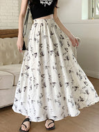 TIGENA 90cm Chiffon Maxi Skirt for Women 2023 Spring Summer Aesthetic Print Korean Elegant A Line High Waist Long Skirt Female