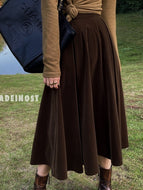 TIGENA Vintage Velvet Midi Long Skirt Women 2023 Spring Autumn Elegant All-match Solid A Line High Waist Mid-length Skirt Female