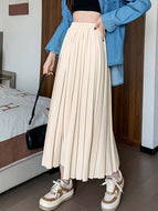 TIGENA Women Pleated Long Skirt 2023 Spring Vintage Elegant Casual Solid All-match A Line Elastic High Waist Maxi Skirt Female