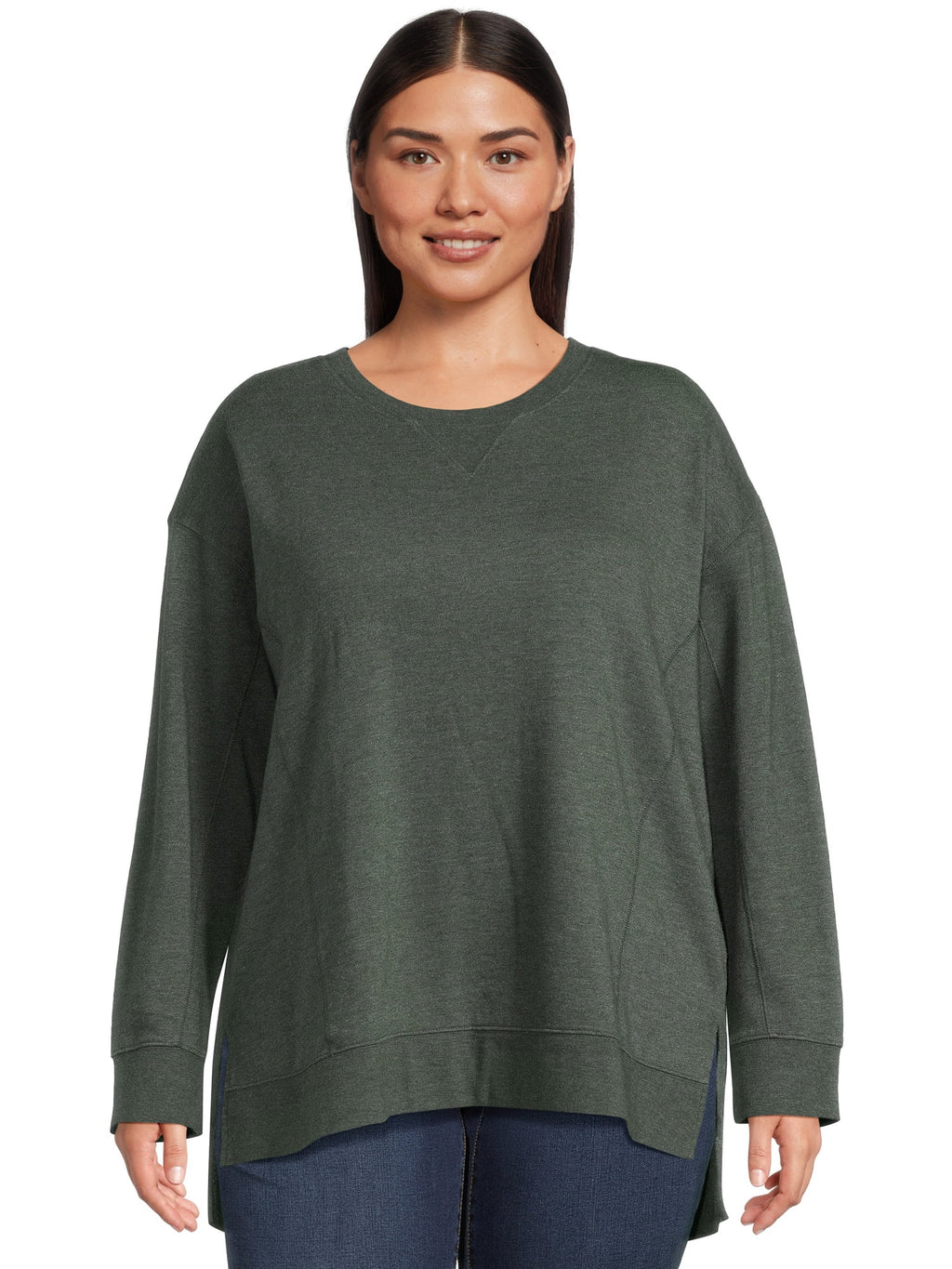 Terra & Sky Women's Plus High-Low French Terrycloth Sweatshirt - image 1 of 5