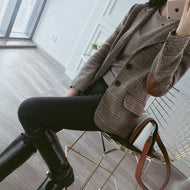 Vangull British Style Slim women Plaid Blazers Patch Elbow Patchwork Women Classic Suit Coat Formal Lady Single Breasted Outwear