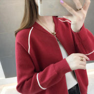 Women Sweater 2023 New Arrival Autumn And Winter Loose Zipper Female Knitted Cardigan Coat Black Blue Gray Korean style A66