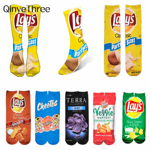 Women's Creative Happy Foods Potato Chips Printing Snack Candy Knee Socks Funny Harajuku Casual Fashion Long Sokken Dropship
