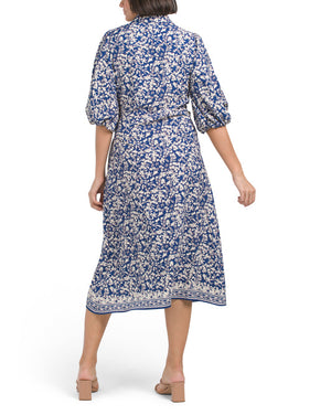 alternate image #1 of Puff Sleeve Floral Midi Dress