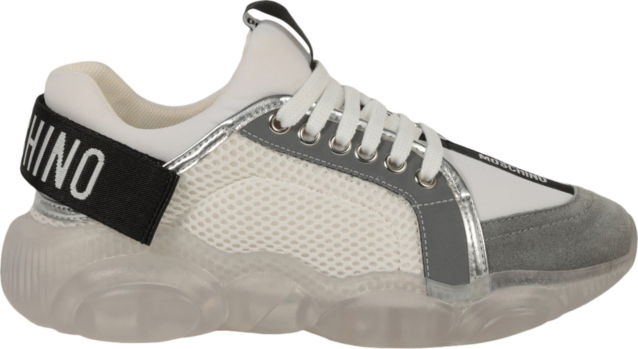 Moschino Mesh Suede Sneaker, Alternate, color, WHITE GREY