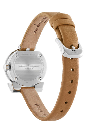 FERRAGAMO Salvatore Ferragamo Gancino Leather Bracelet Watch, 22mm, Alternate, color, BROWN/ SILVER