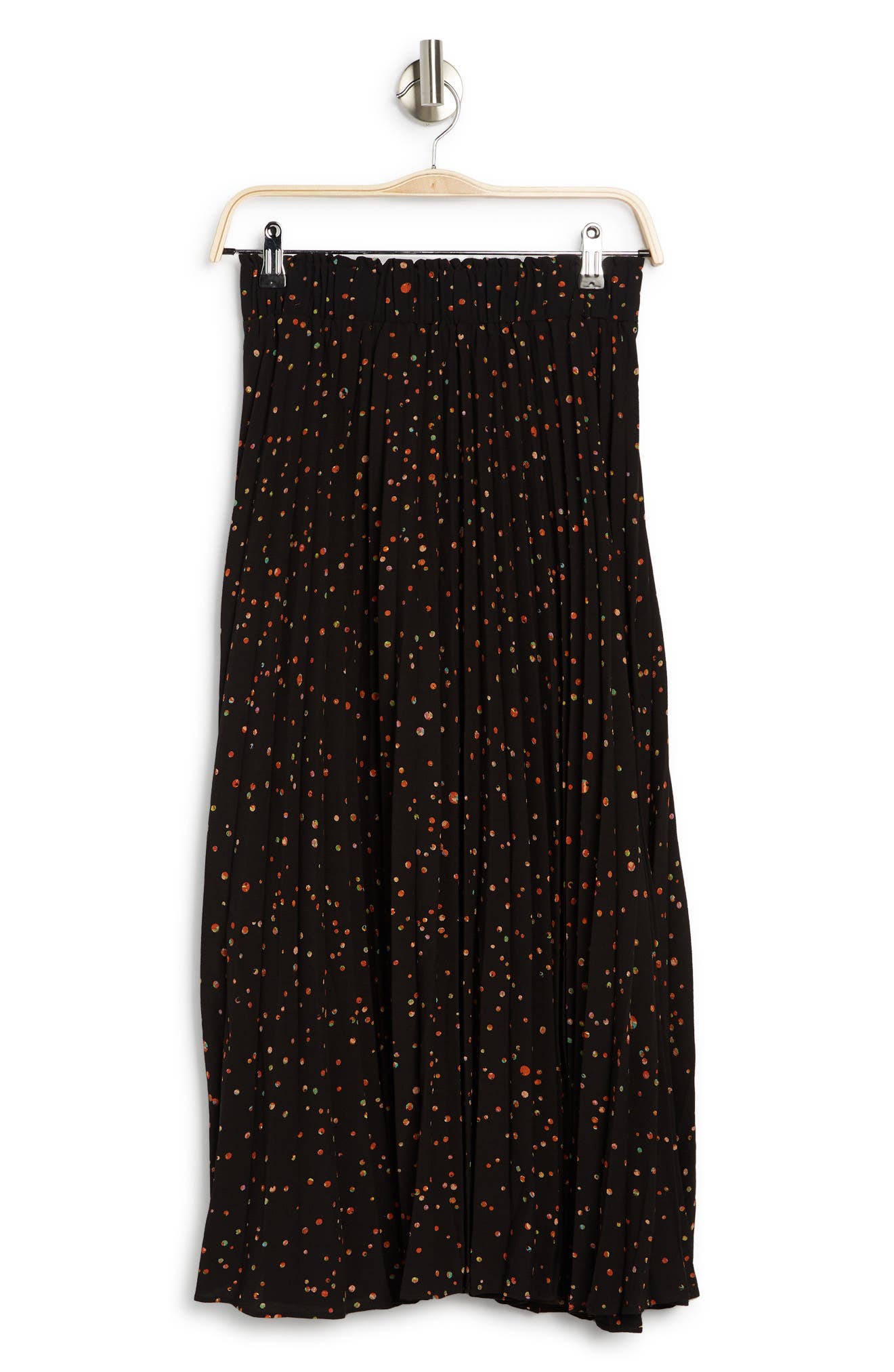 T TAHARI Pleated Maxi Skirt, Alternate, color, BLACK MULTI DOT