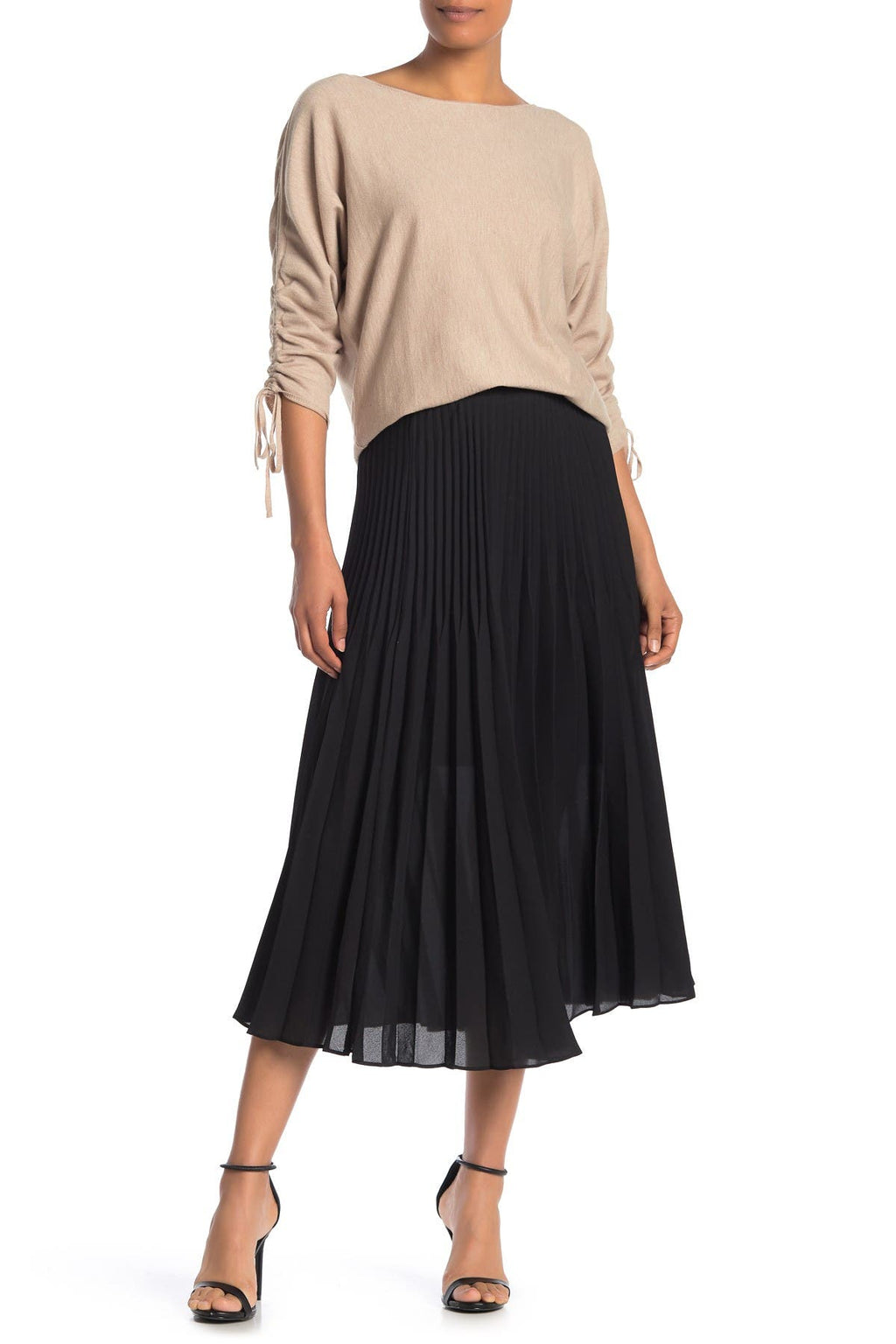 MAX STUDIO Pleated Midi Skirt, Main, color, BLACK