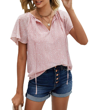 Fantaslook Blouses for Women Floral Print V Neck Ruffle Short Sleeve Shirts Casual Summer Tops - image 4 of 6