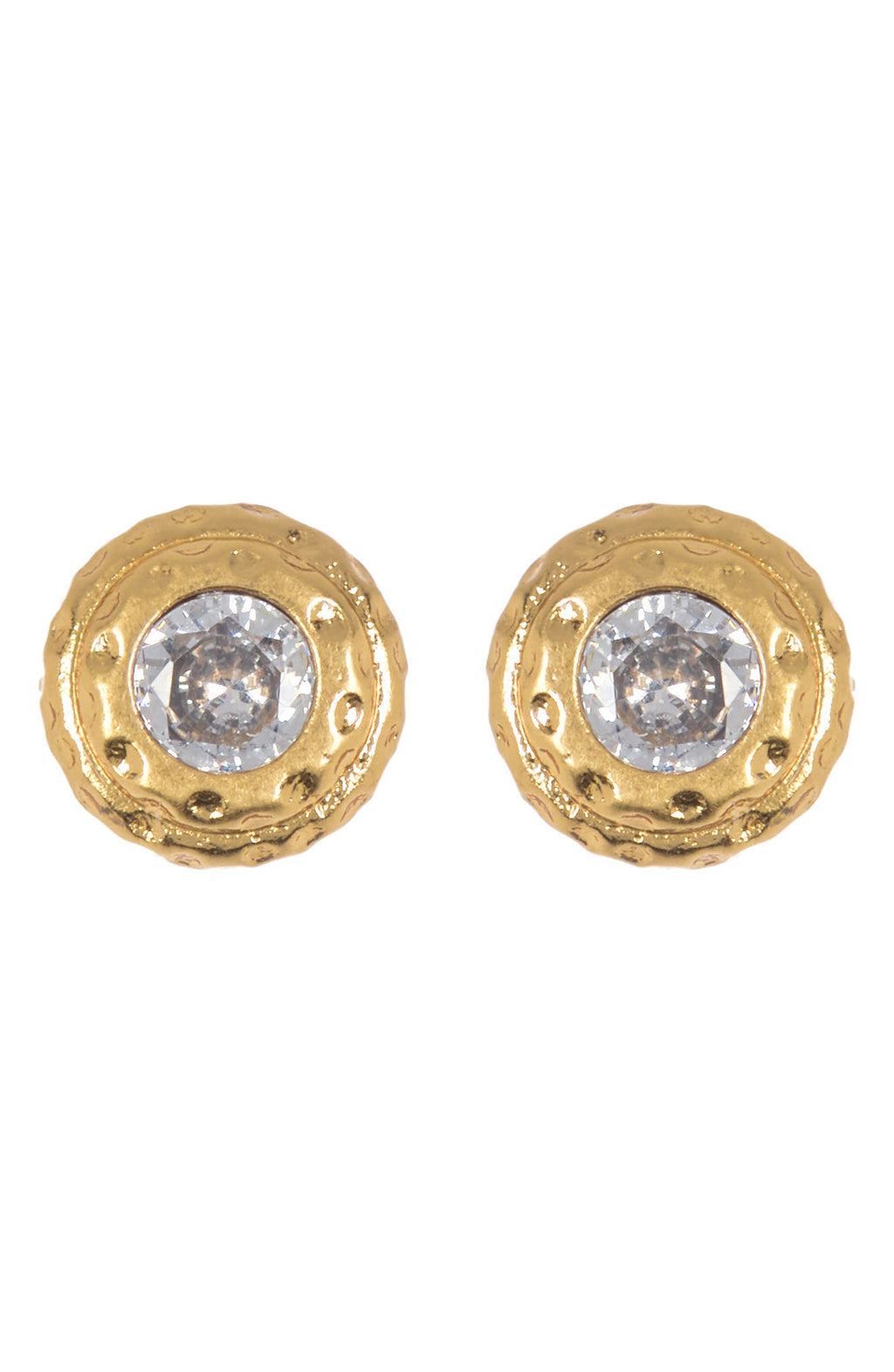 KATE SPADE NEW YORK bezel cz hammered round stud earrings, Main, color, CLEAR/ GOLD