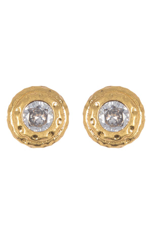 KATE SPADE NEW YORK bezel cz hammered round stud earrings, Main, color, CLEAR/ GOLD