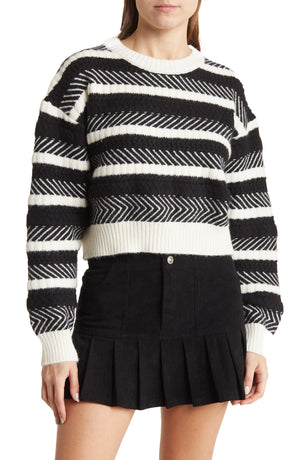 ELODIE Mixed Stripe Pattern Sweater, Main, color, BLACK WHITE