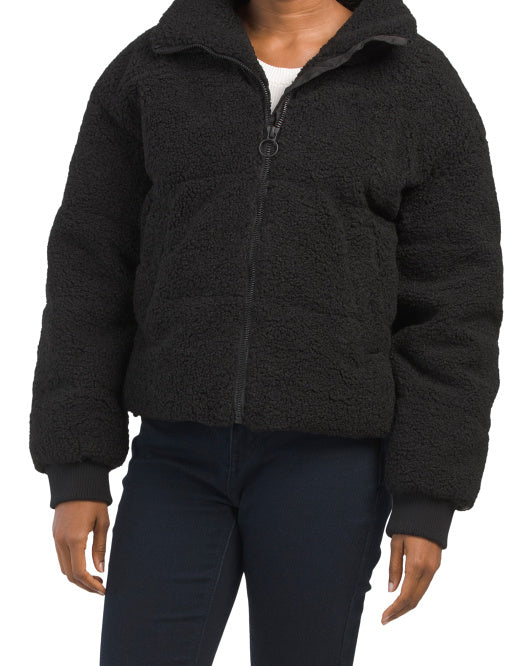 Berber Puffer Coat With Warm Ribbed Knit Cuffs