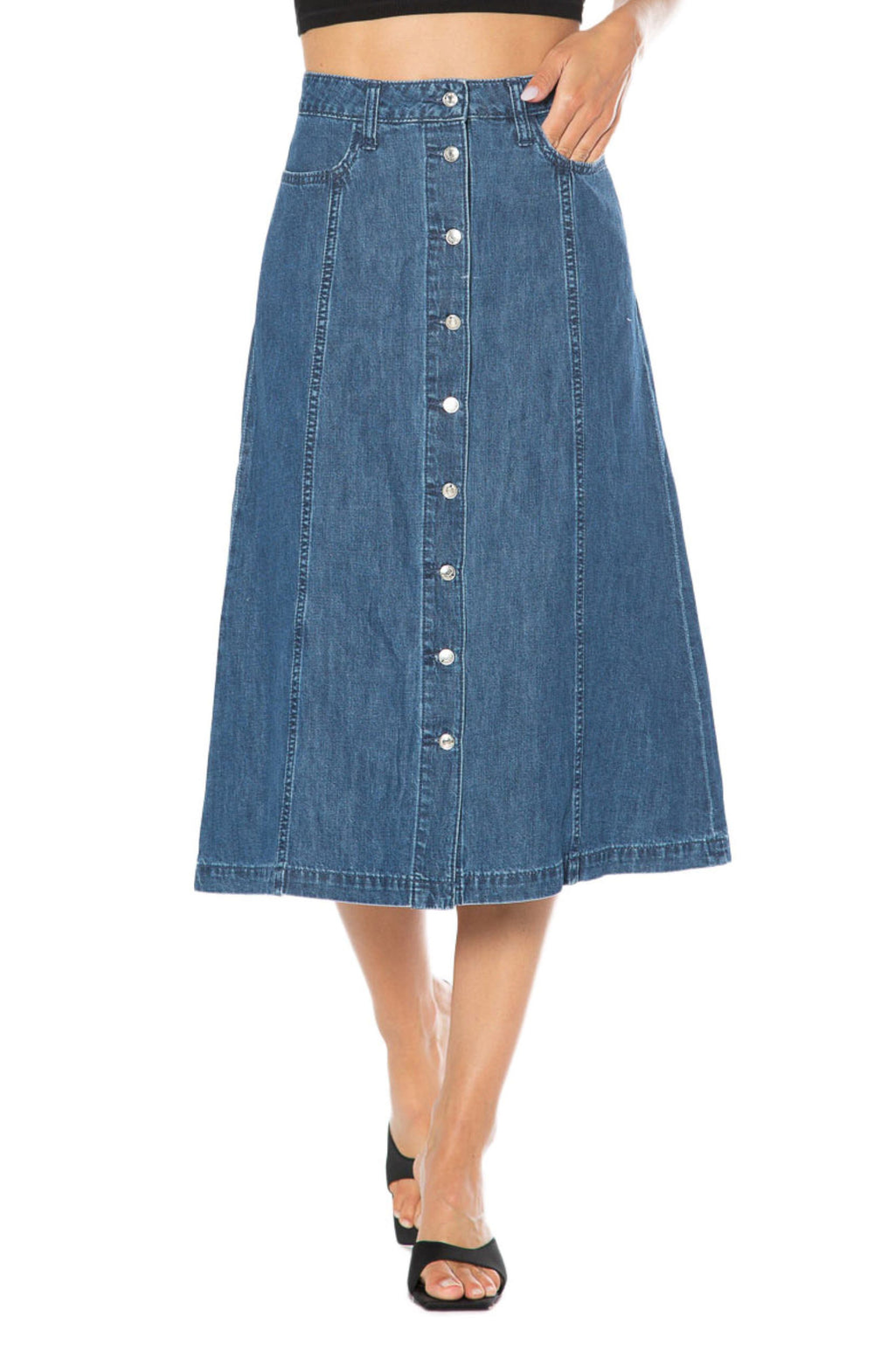 JUICY COUTURE Denim A-Line Skirt, Main, color, MEDIUM WASH