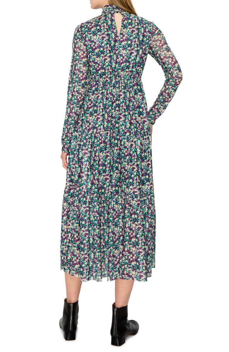 MELLODAY Floral Print Mock Neck Long Sleeve Midi Dress