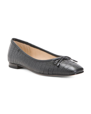 Leather Embossed Square Toe Ballet Flats