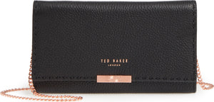 TED BAKER LONDON Janet Leather Crossbody Matinée Wallet on a Chain, Main, color, BLACK