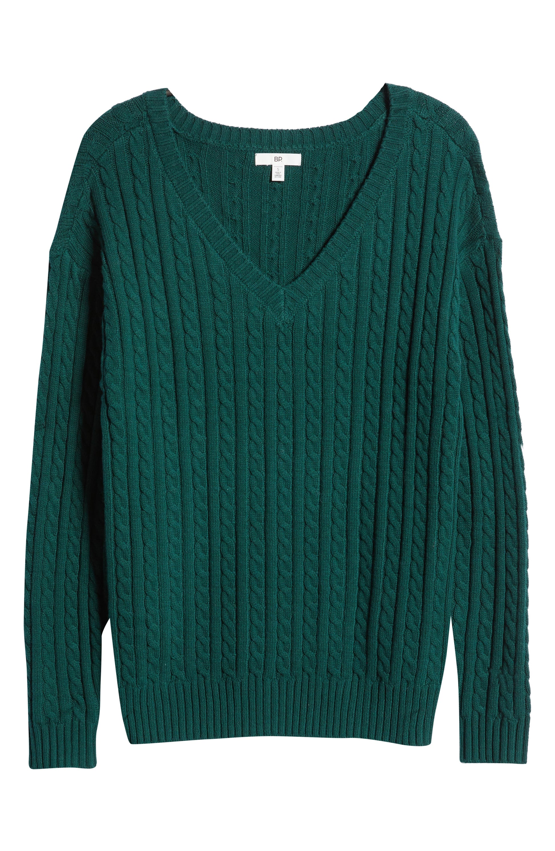 BP. Cable Knit Cotton & Recycled Polyester Sweater, Alternate, color, GREEN BOTANICAL