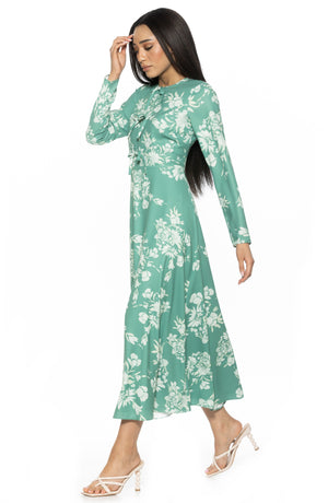 Alexia Admor Ophelia Long Sleeve Midi Dress, Alternate, color, Green Floral