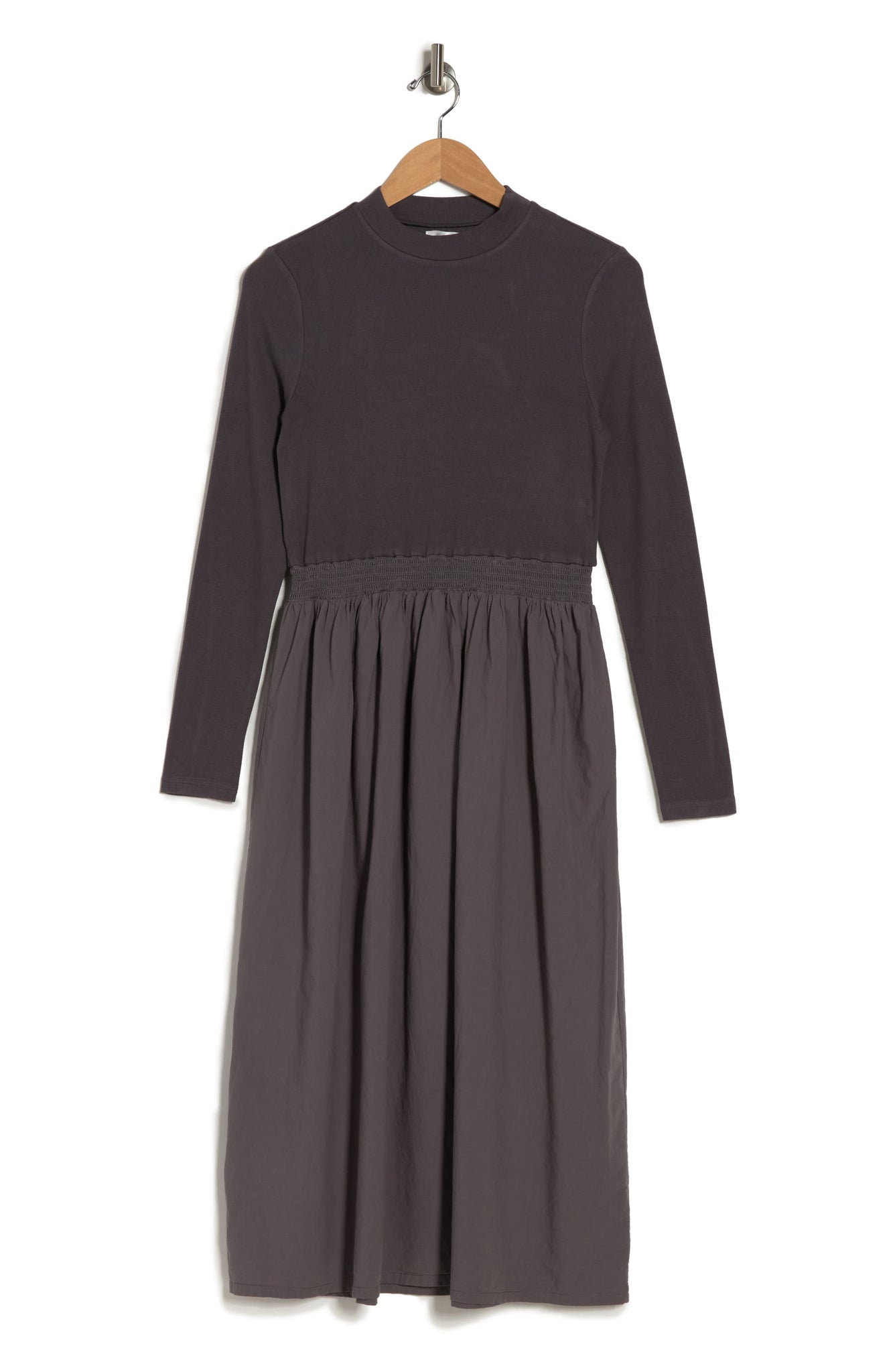 STITCHDROP,
                                                Mock Neck Long Sleeve Knit & Woven Midi Dress,
                                                Alternate thumbnail 3, color,
                                                STEEL