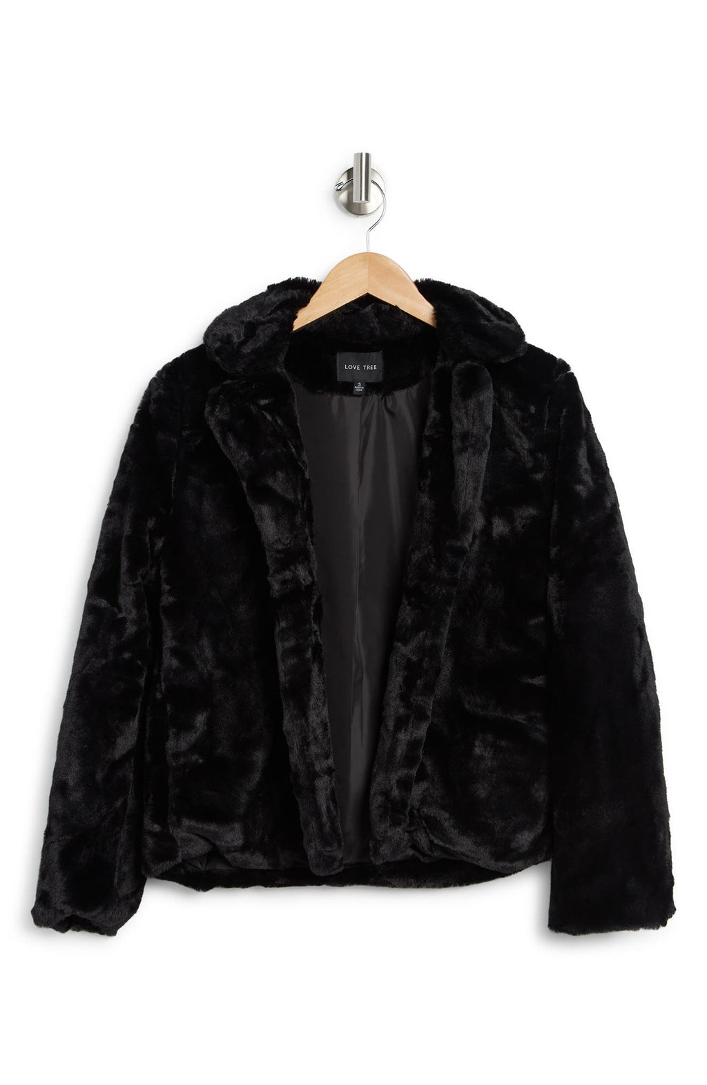 LOVE TREE Faux Fur Notch Collar Jacket, Alternate, color, BLACK