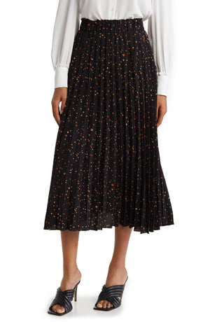 T TAHARI Pleated Maxi Skirt, Main, color, BLACK MULTI DOT