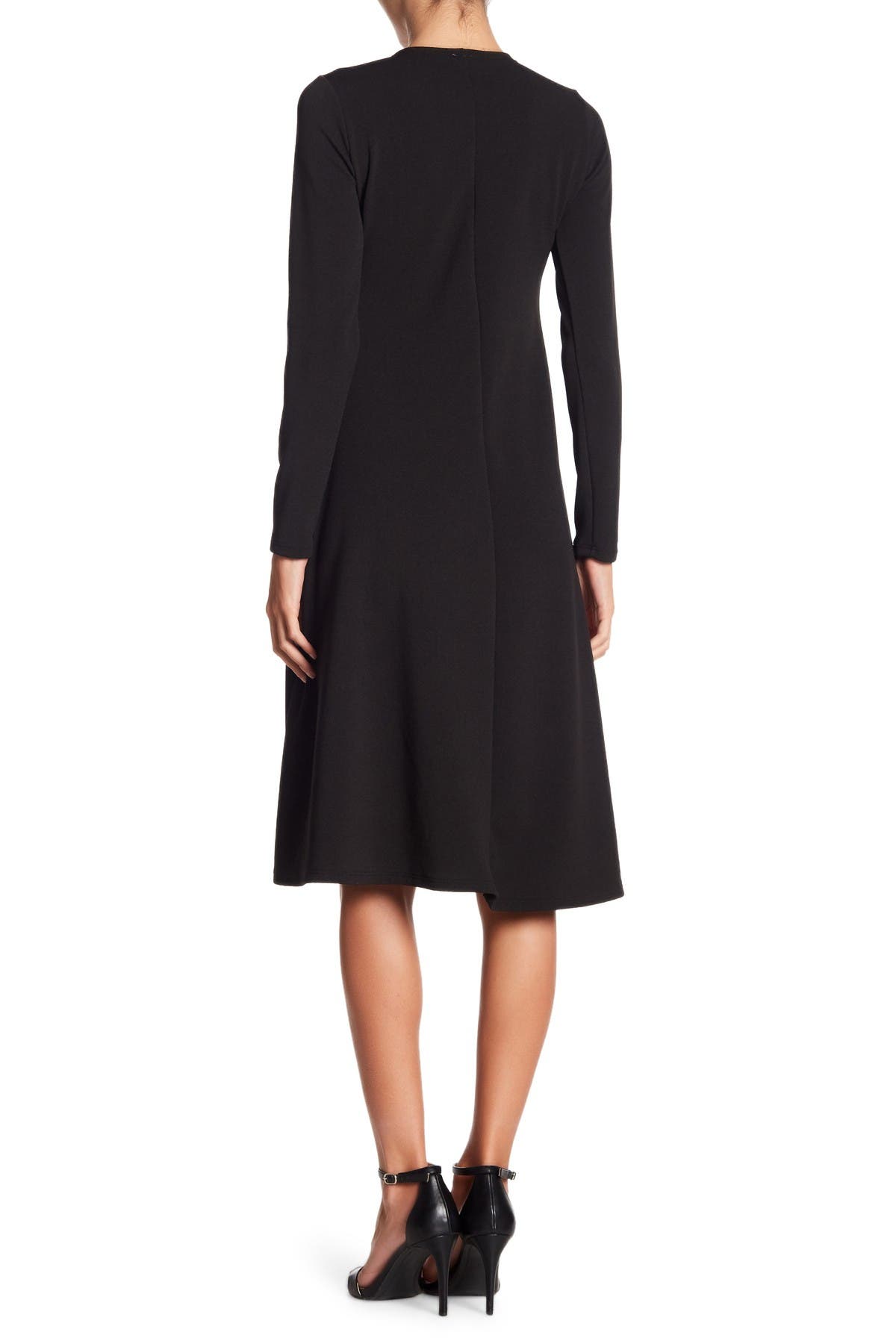 GO COUTURE Long Sleeve A-Line Dress, Alternate, color, BLACK CREP